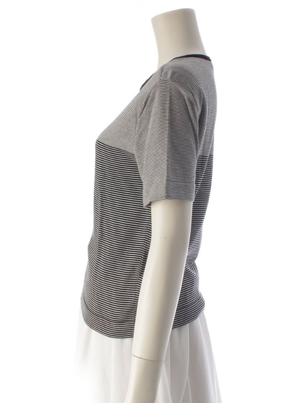 Chanel 97c Cotton CC Logo Border Short Sleeve T-Shirt White Black 42 - Picture 3 of 10